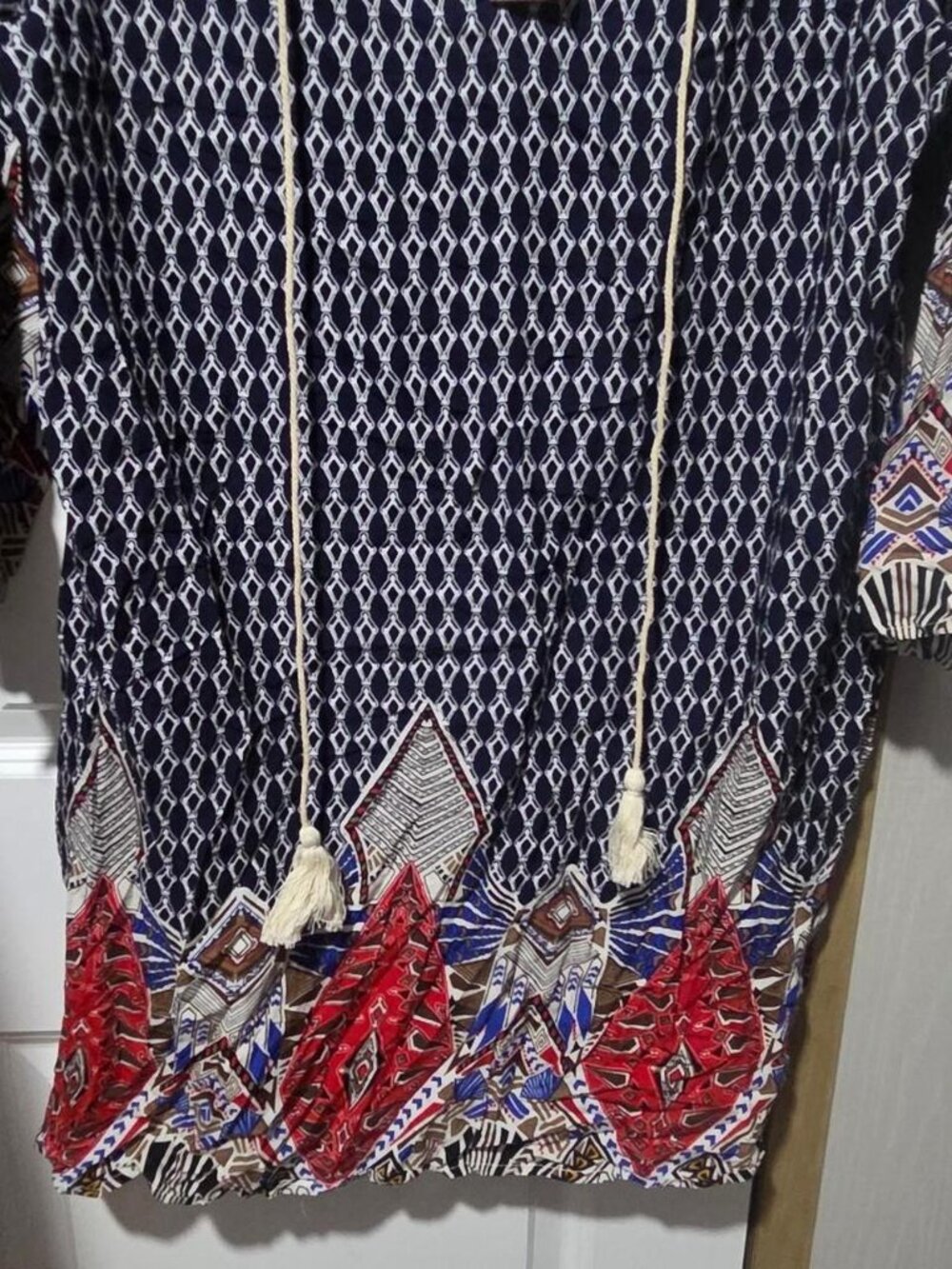 Entro multicoloured dress with tassels and tie up detail. Size: XL #boho